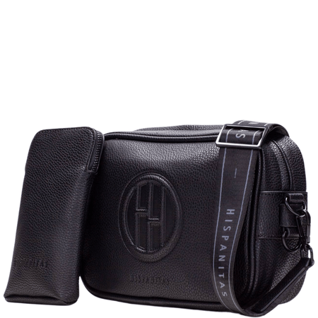 Hispanitas Black Leather Camera Crossbody Bag