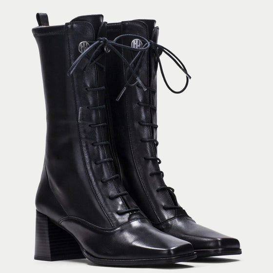Hispanitas Black Leather Lace Up Boots