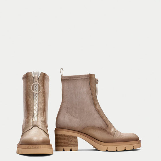 Hispanitas Cream Suede & Leather Front Zip Boots