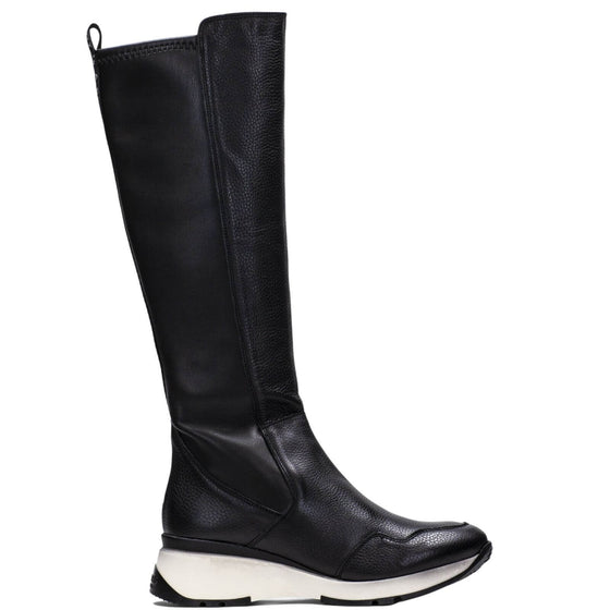 Hispanitas Long Length Black Leather Wedge Boots