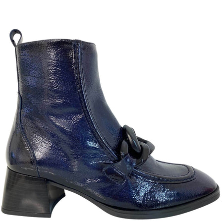 Hispanitas Navy Patent Leather Block Heel Boots