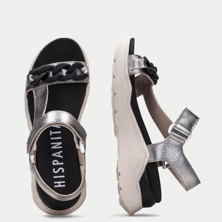 Hispanitas Silver Leather Sporty Sandals