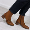 Hispanitas Tan Leather Buckle Block Heel Boots