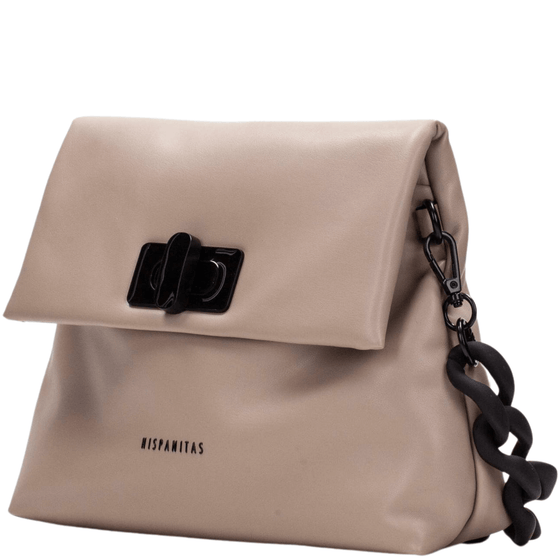 Hispanitas Taupe Leather Curb Chain Shoulder Bag