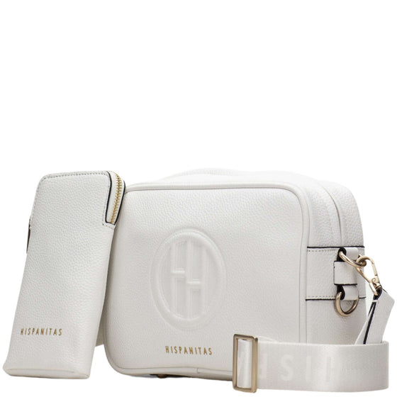 Hispanitas White Leather Camera Crossbody Bag