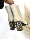 Menbur Cream Jewelled Heel Boots