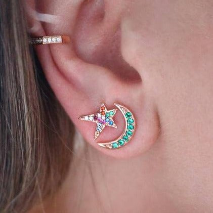 Star Stud & Moon Earring Set - Rose Gold