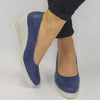 Jose Saenz Navy Leather Wedge Shoes