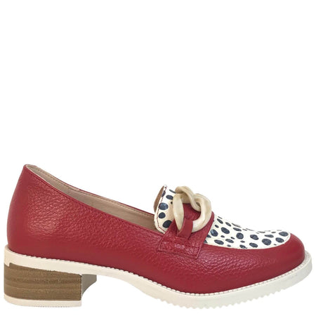 Jose Saenz Red Dalmatian Mix Leather Loafers