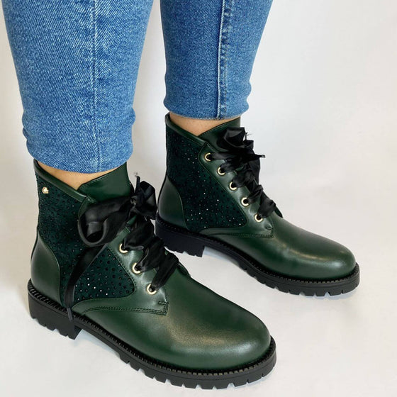 Kate Appleby Kirkham Lace Up Sparkle Boots - Green