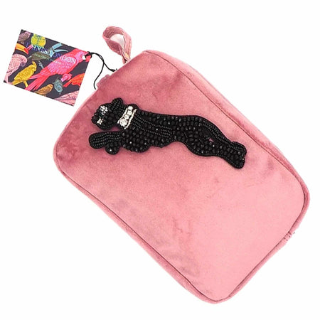 Laines London Pink Velvet Bag - Black Panther