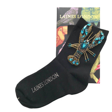 Laines London Black Socks - Blue Lobster