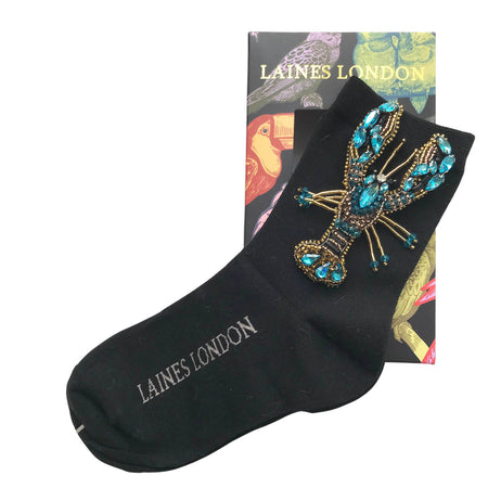 Laines London Black Socks - Blue Lobster
