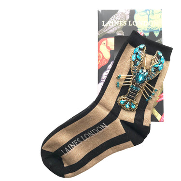 Laines London Black  & Gold Sparkle Socks - Blue Lobster