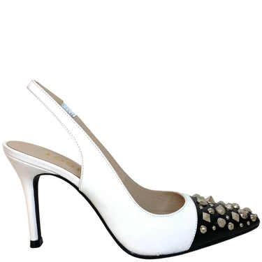 Lodi Sation Studded Sling Back Stiletto Shoes - Black White