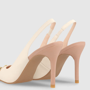 Lodi Sation Studded Sling Back Stiletto Shoes - Nude Pink