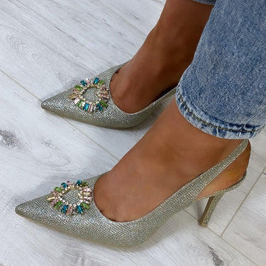 Lodi Soficor Sling Back Stiletto Shoes - Gold