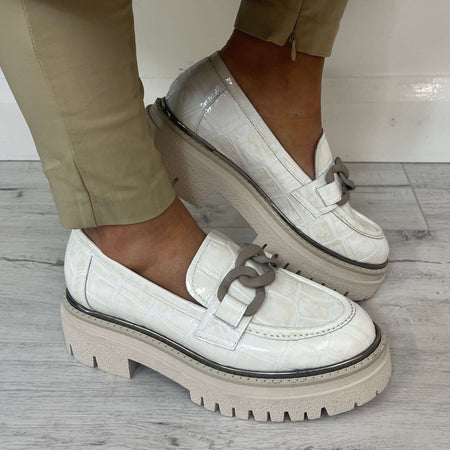 Marian Neutral Leather Slip On Loafers