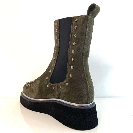 Marian Studded Khaki Green Suede Boots