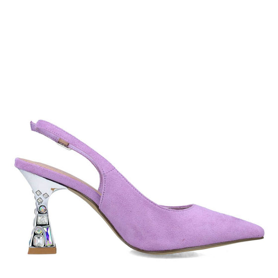 Lilac Satin Ruffled Pointed Toe Chunky Heel Slingback Pumps for Women | FSJ  Shoes