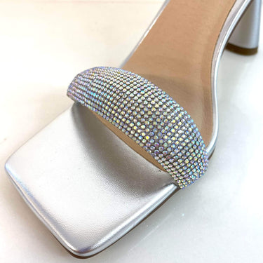 Menbur Silver Fluted Heel Square Toe Sandals