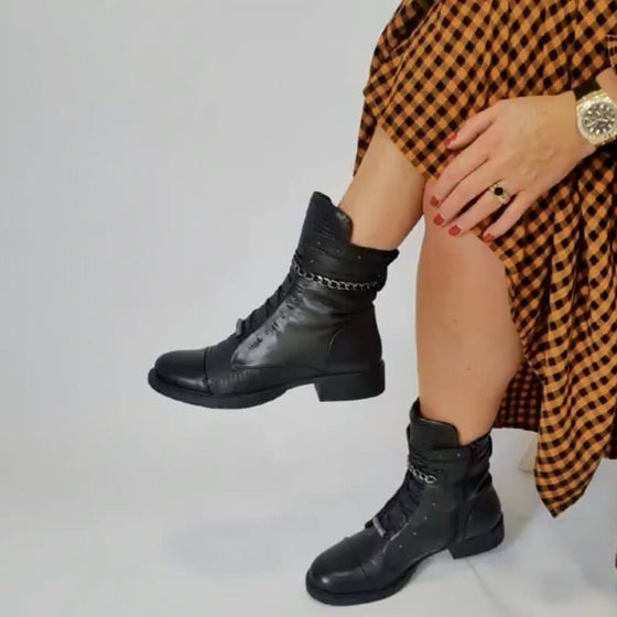 Moda In Pelle Annalette Black Leather Biker Boots