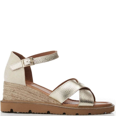 Moda In Pelle Priyaa Champagne Gold Leather Wedge Sandals