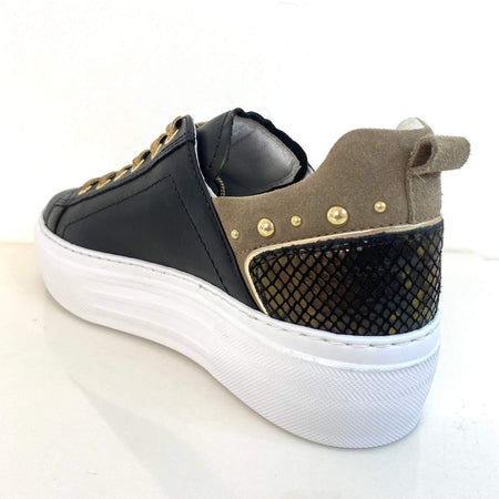 NeroGiardini Black Leather Studded Sneakers