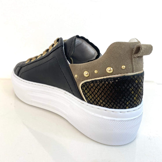 Nero Giardini Black Leather Studded Sneakers