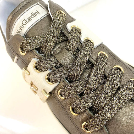 Nero Giardini Bronze Metallic Leather Lace Up Sneakers