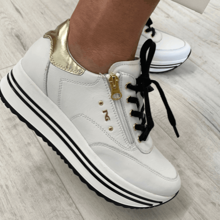 NeroGiardini White Leather Raised Sole Sneakers