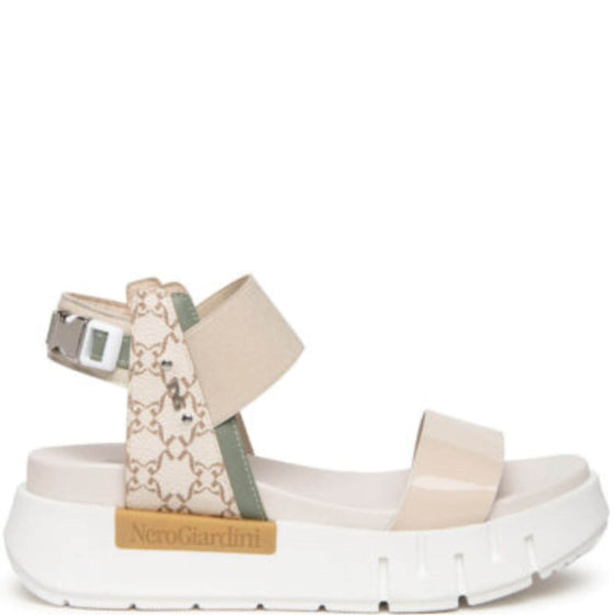 NeroGiardini Beige & Green Print Sandals