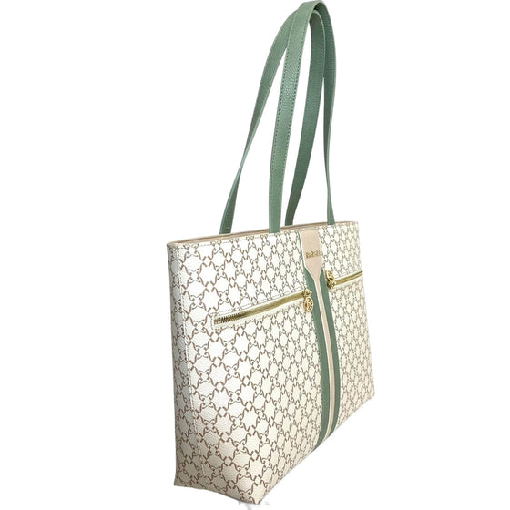 NeroGiardini Beige & Sage Green Tote Bag