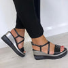 NeroGiardini Black Leather Crossover Wedge Sandals