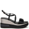 NeroGiardini Black Leather Crossover Wedge Sandals