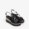 NeroGiardini Black Leather Crossover Wedge Sandals