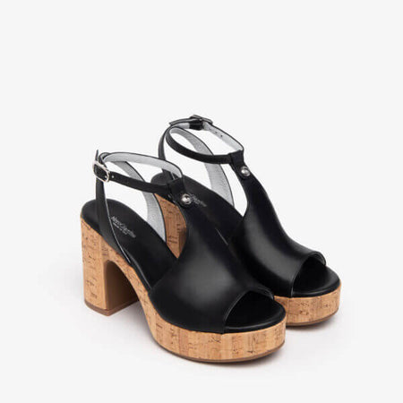 NeroGiardini Black Leather Platform Sandals