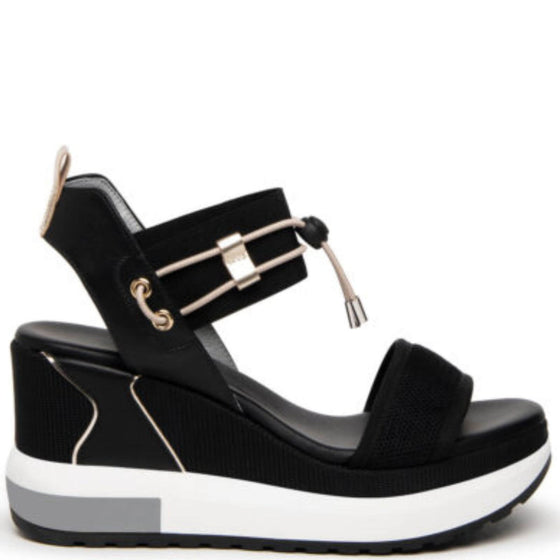 NeroGiardini Black Sporty Wedge Sandals