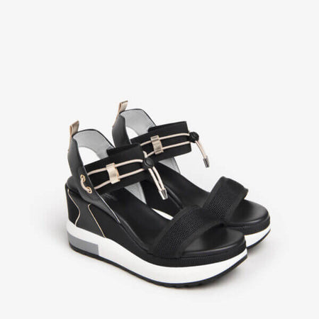 NeroGiardini Black Sporty Wedge Sandals