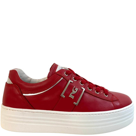 NeroGiardini Red Leather Lace Up Sneakers