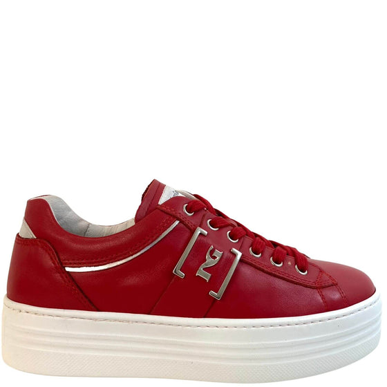 NeroGiardini Red Metallic Leather Lace Up Sneakers