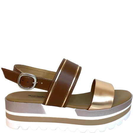 NeroGiardini Tan & Gold Platform Sandals