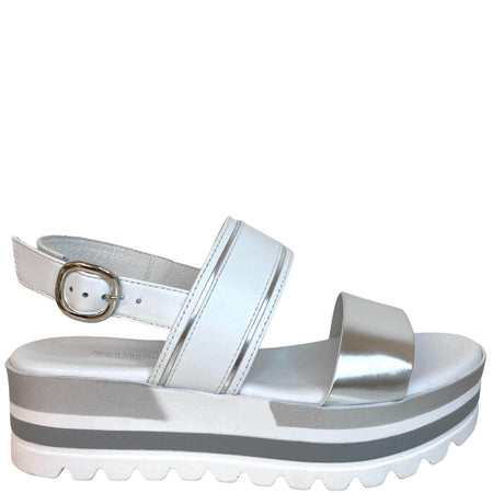 NeroGiardini White & Silver Platform Sandals