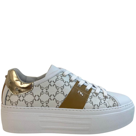 NeroGiardini White & Tan Leather Logo Sneakers