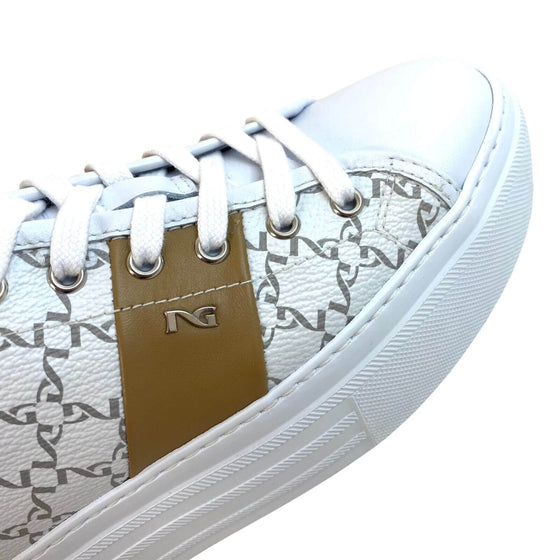 NeroGiardini White & Tan Leather Logo Sneakers