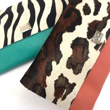 Owen Barry Large Vermont Leather Purse -  Snow Leopard Shrimp