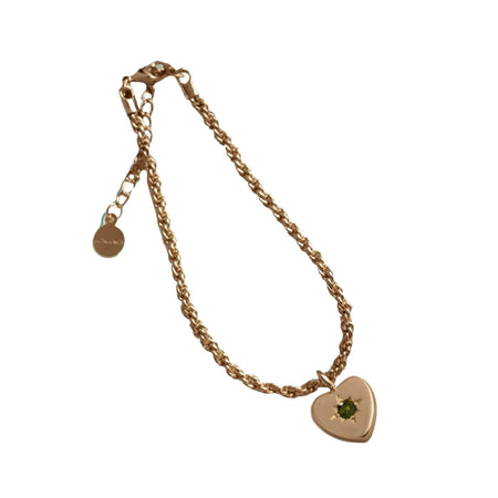 Peridot Heart Charm Bracelet - Rose Gold