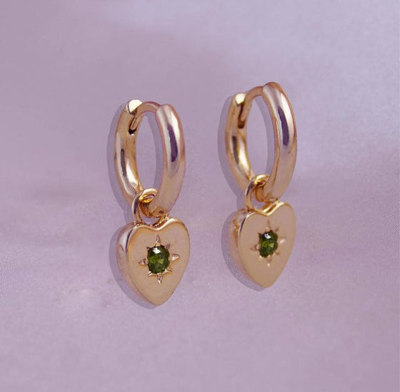 Peridot Heart Charm Earrings - Rose Gold