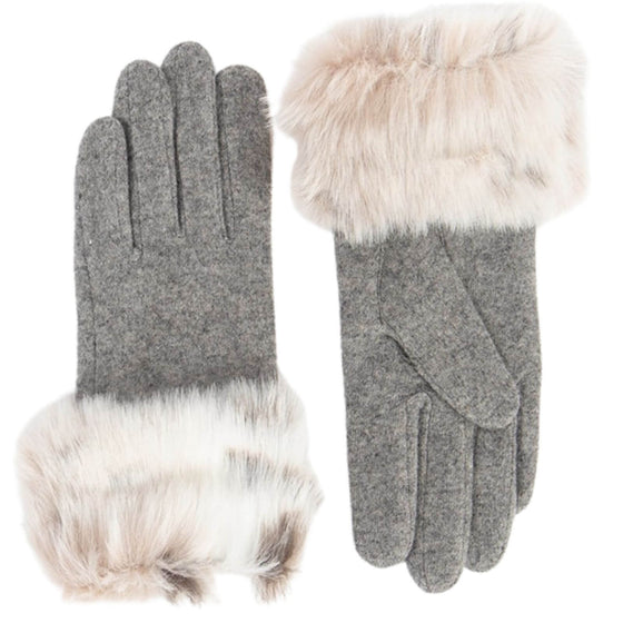 Pia Rossini Bianca Grey Gloves With Faux Fur