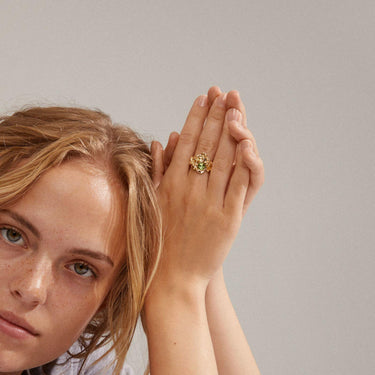 Pilgrim Anne Sophie Gold Green Crystal Ring